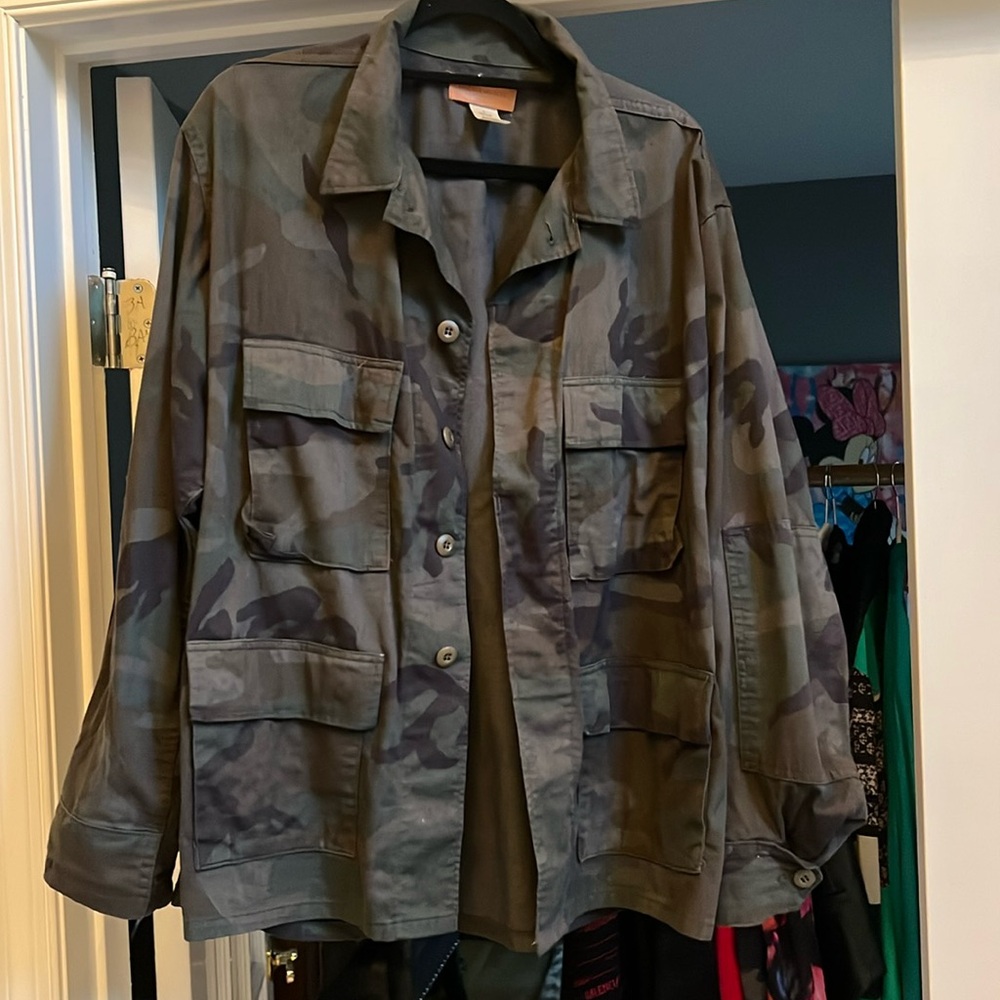 Etienne Marcel camouflage jacket with writing on back